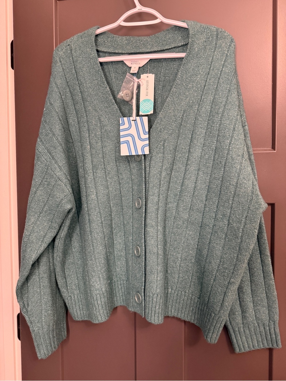 Market & Spruce Ribbed Button-Front Cardigan - Teal